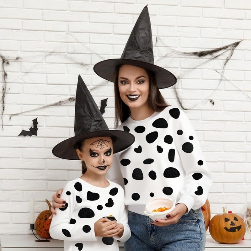 YCDMLJC 15 Sheets Black Adhesive Felt, 360pcs Self Adhesive Pads Irregular Spotty Dog Style Felt,for Dalmatian Shirt,Adult Kids Halloween Party DIY Projects Costume Stickers - Image 5